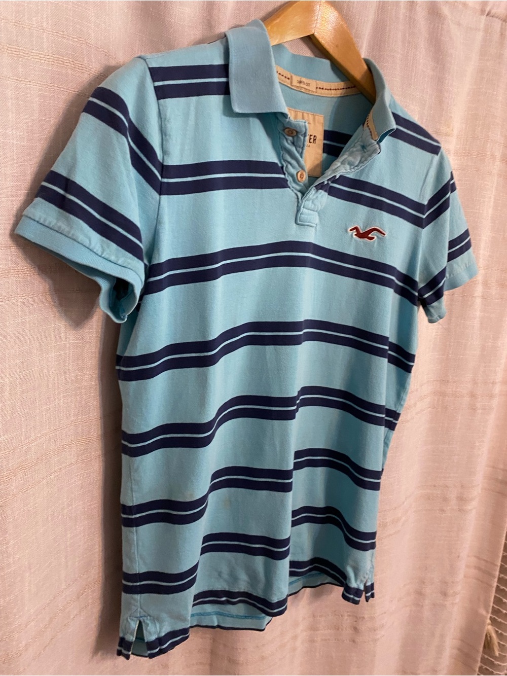 Vintage Hollister Light Blue Striped Surfer Cut Polo Shirt M